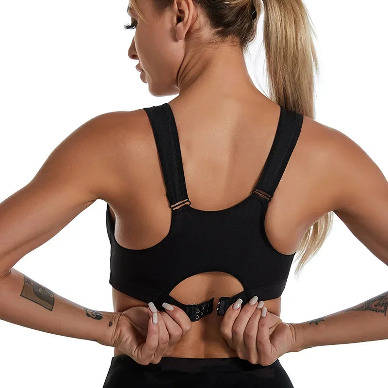 Front Zipper Large Size Sports Bra Shockproof Sports Support Fitness Vest Bras Women Push Up Cross Back Underwear S-5XL