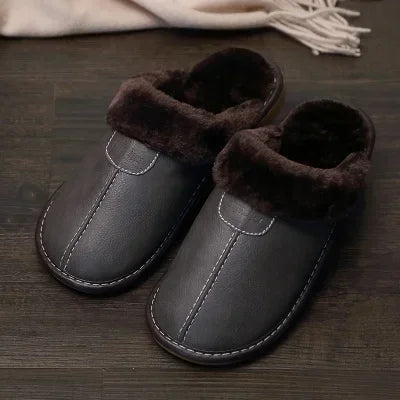 Men And Women Warm Leather Slippers