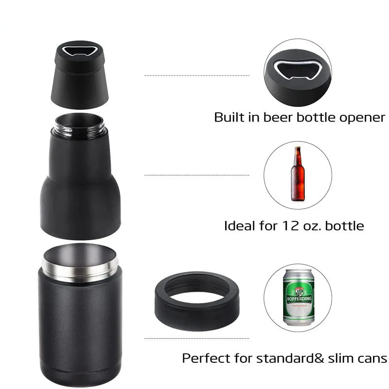 3 in 1 Stainless Steel Beer Drink Can Bottle Holder with opener