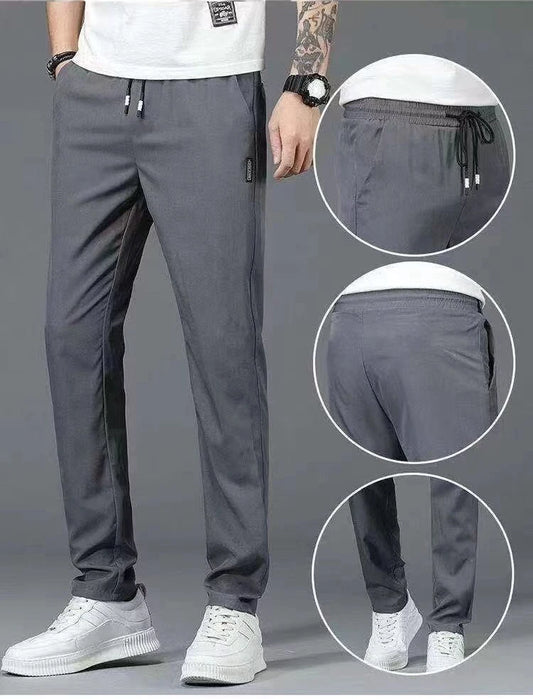 2024 Summer men's casual pants slim fit ice silk sports pants