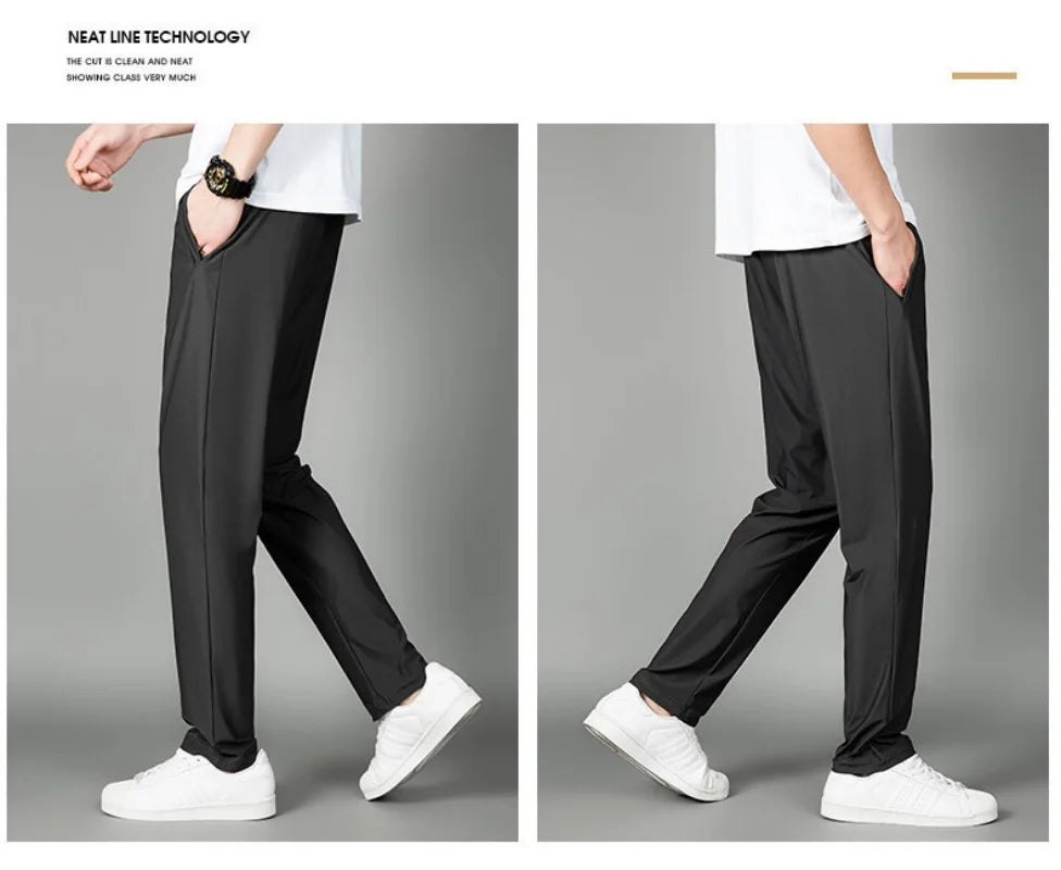 2024 Summer men's casual pants slim fit ice silk sports pants