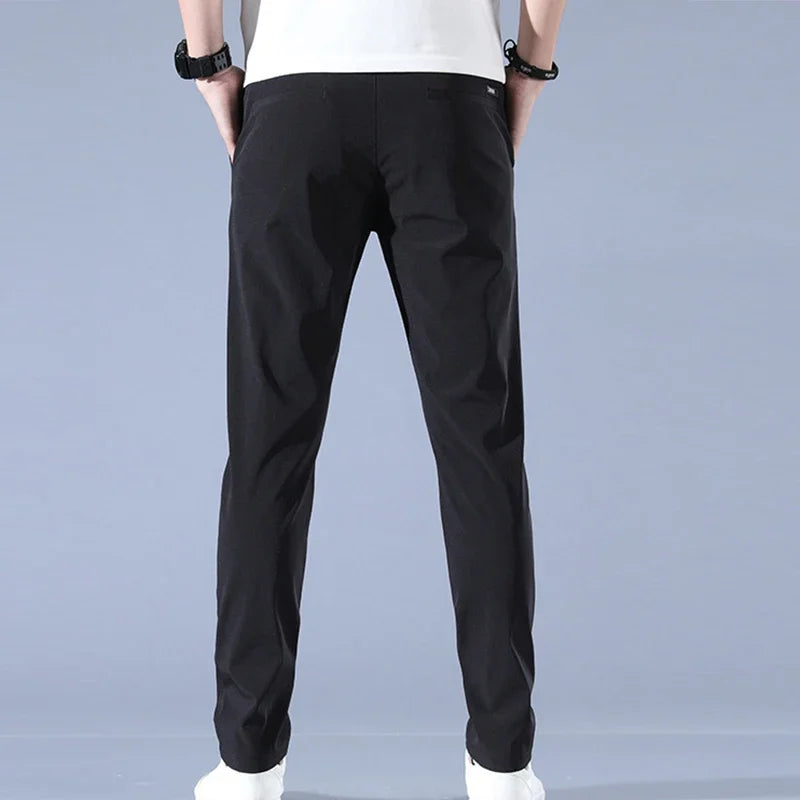 Ice Silk Men's Pants Summer New Black Gray Thin Business Casual Pants Outdoor Elastic