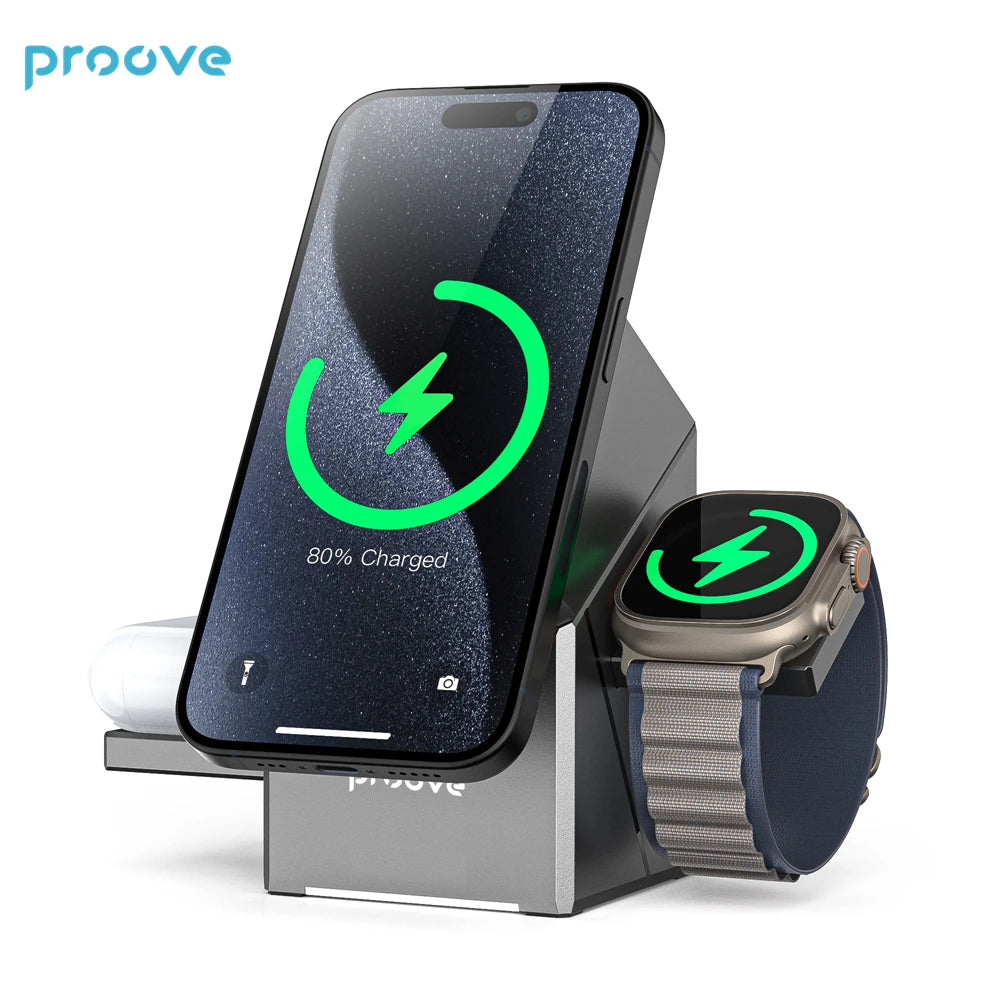 Proove Iron Hide QI2 3in1 15W Fast Charging Autorotation For Watch Earphone Wireless Charging