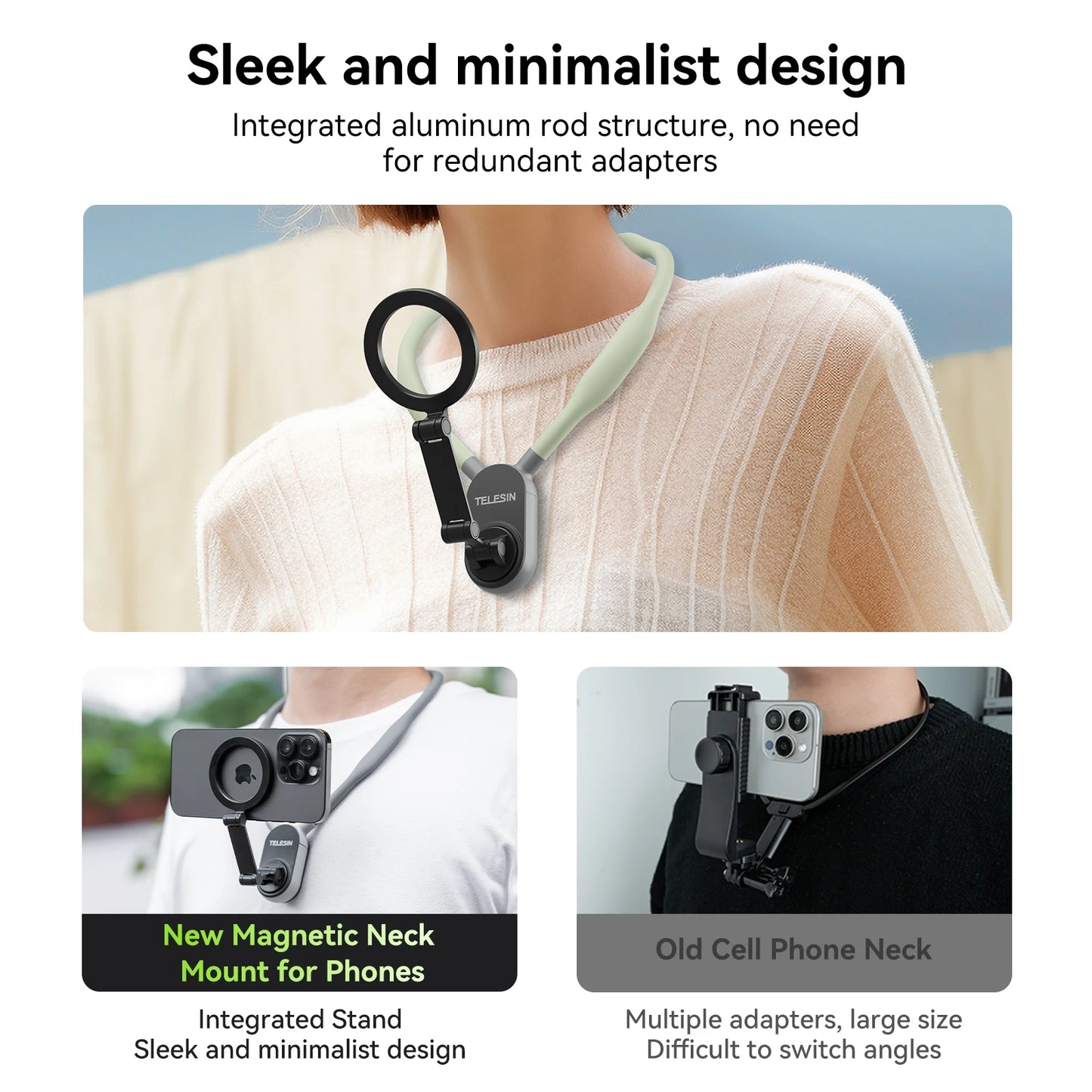 TELESIN Silicone Magnetic Neck Mount Quick Release Hold for Iphone 15 14 13 12 11 10 SAMSUNG HUAWEI XIAOMI Phone Accessories