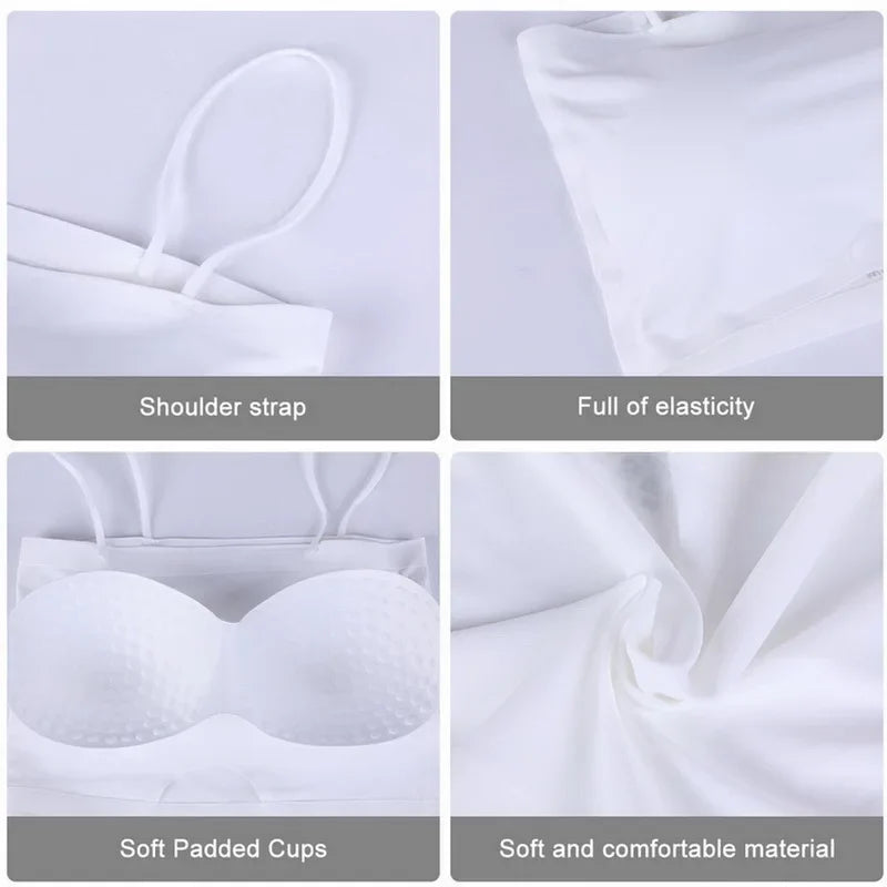 Sexy Push Up Bras For Women Ice Silk Crop Top Seamless Sling Tube Top Sleeveless Camisole Underwear Ladies Intimates Bralette