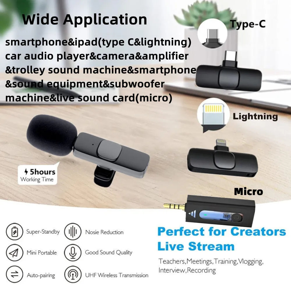 Wireless Lavalier Microphone Portable Audio Video Recording Mini Mic For iPhone Android Facebook Youtube Live Broadcast Gaming