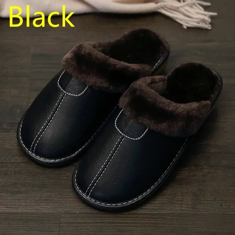 Men And Women Warm Leather Slippers