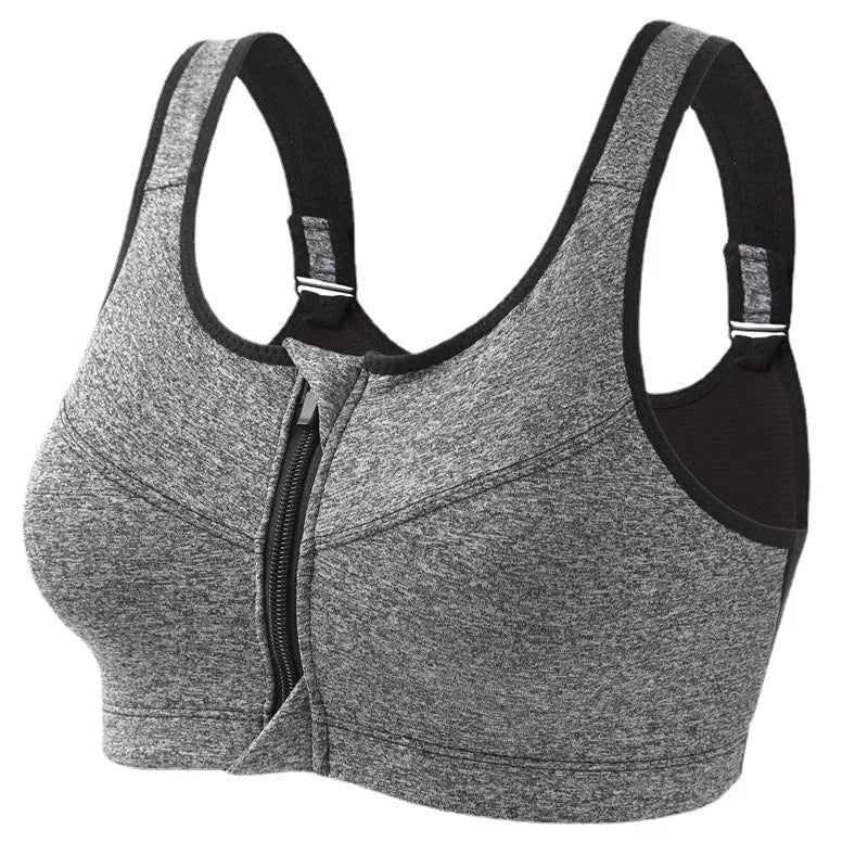 Front Zipper Large Size Sports Bra Shockproof Sports Support Fitness Vest Bras Women Push Up Cross Back Underwear S-5XL