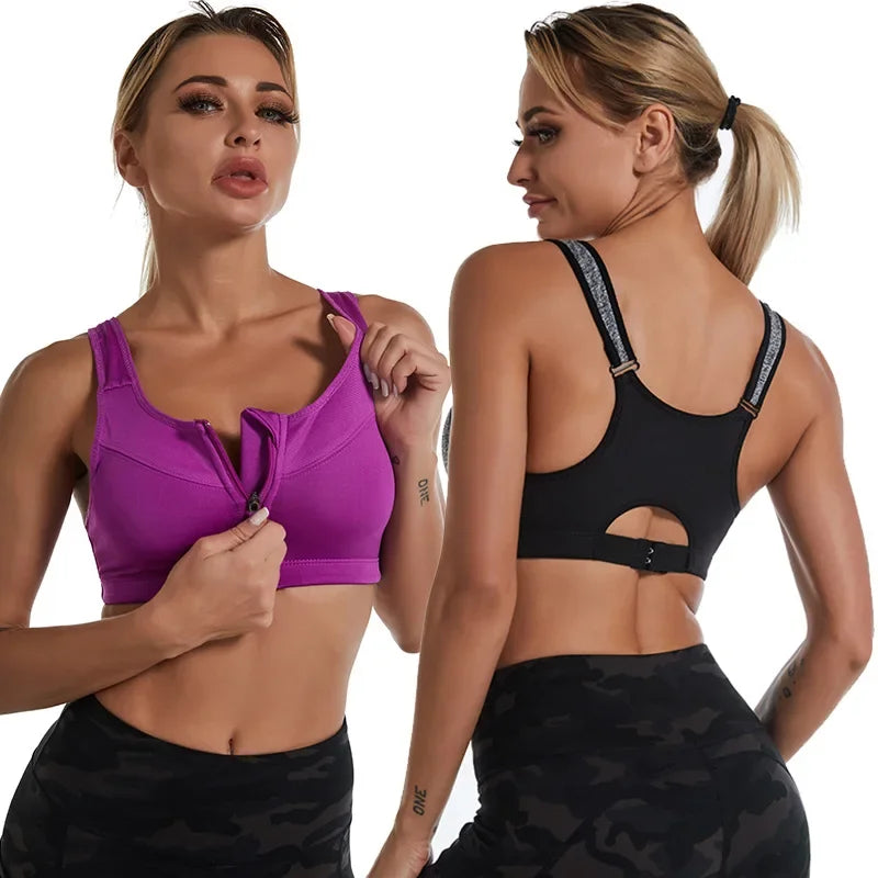 Front Zipper Large Size Sports Bra Shockproof Sports Support Fitness Vest Bras Women Push Up Cross Back Underwear S-5XL