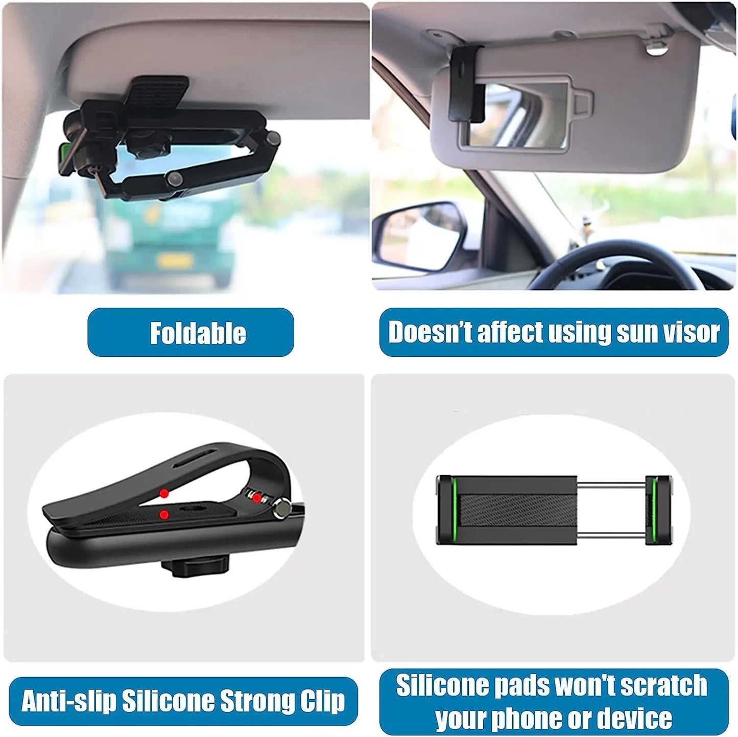 Sun Visor Phone Holder for Car Multifunctional 360° Rotating Sun Visor Cell Phone Holder with IPhone/Samsung/Android