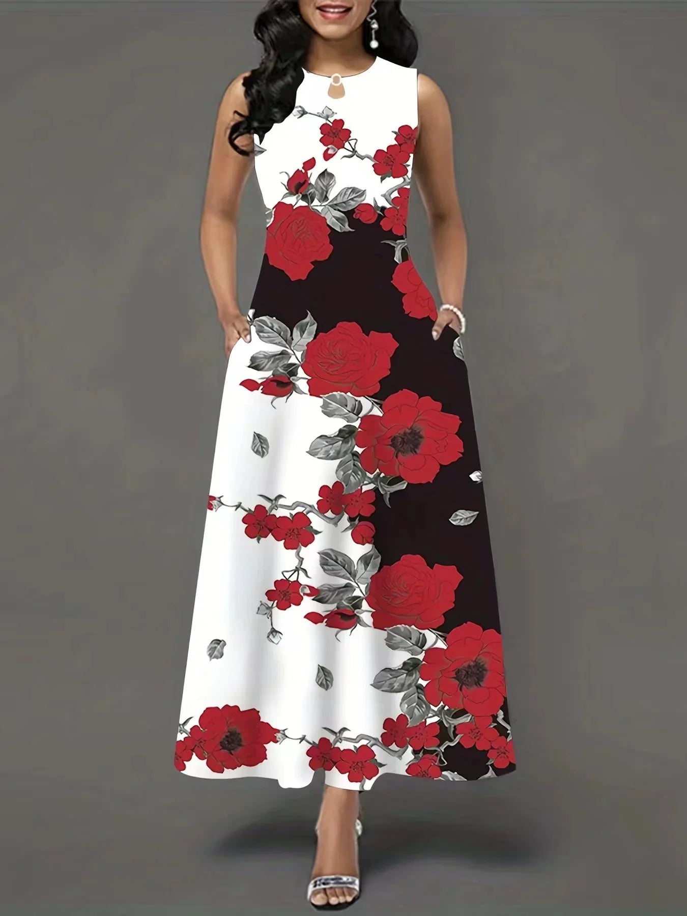 Flower Print New Casual Sleeveless Long Dress Linfit Retro Dresses