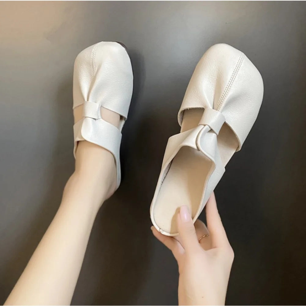 Retro Women Shoes Summer Flat Slippers Leather Sandals