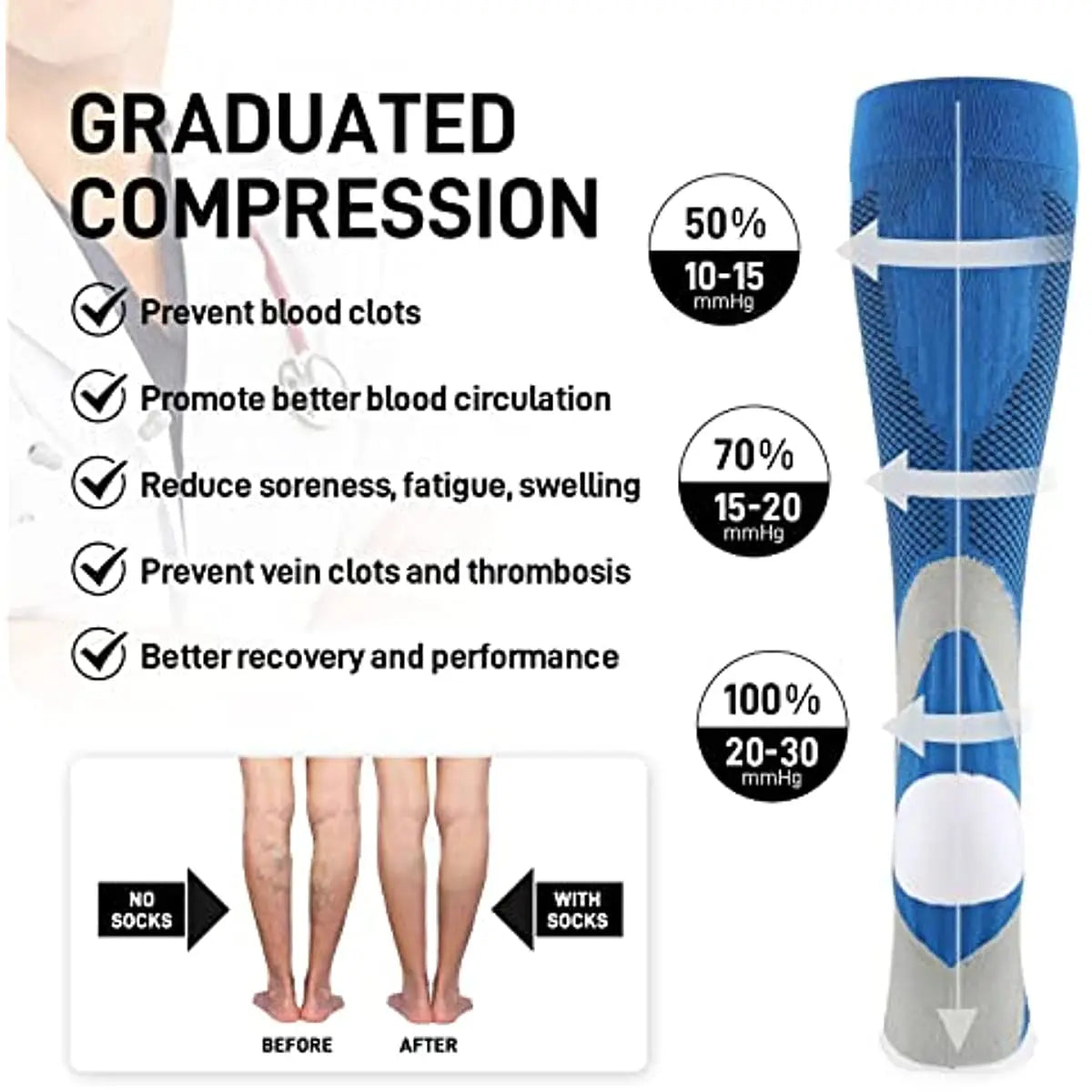 Running Compression Socks Stockings 20-30 mmhg Men Women Sports Socks for Nursing Rugby Marathon Cycling Football Varicose Veins